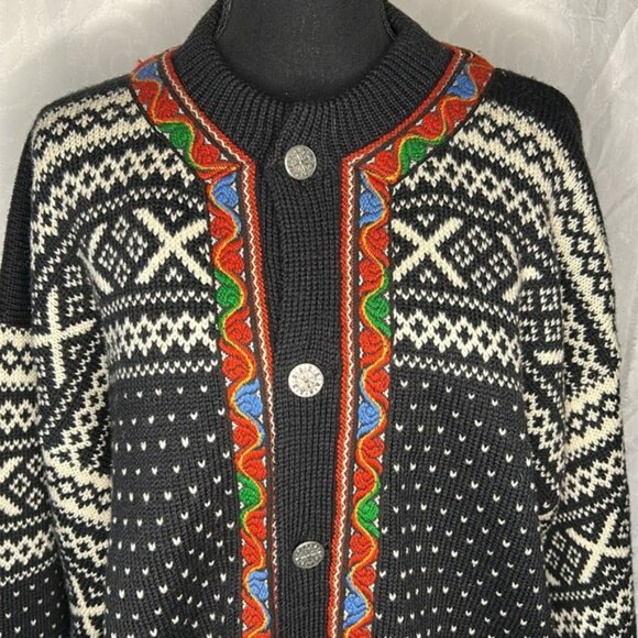 NORDSTRIKK  multi colored 100% Wool cardigan sweater. Unisex Men’s L Women’s  XL - Picture 5 of 10